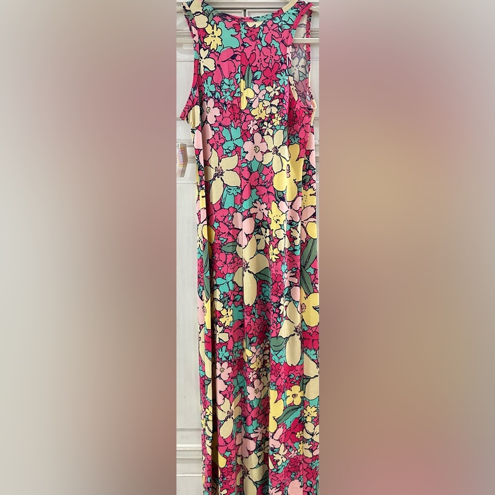 NWT SZ L Dani LuLaRoe Floral Print Maxi Dress in Pink and Yellow - Picture 5 of 7